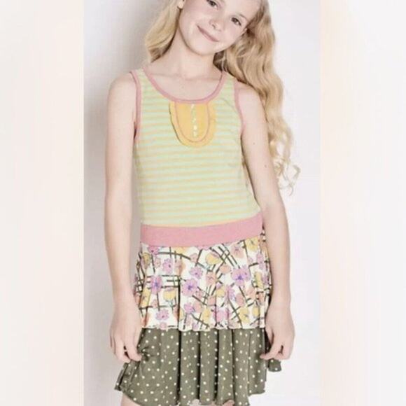 Matilda Jane 435 Tween Day At The Park Tiered Dots Stripes Floral Dress 14 - Picture 1 of 10